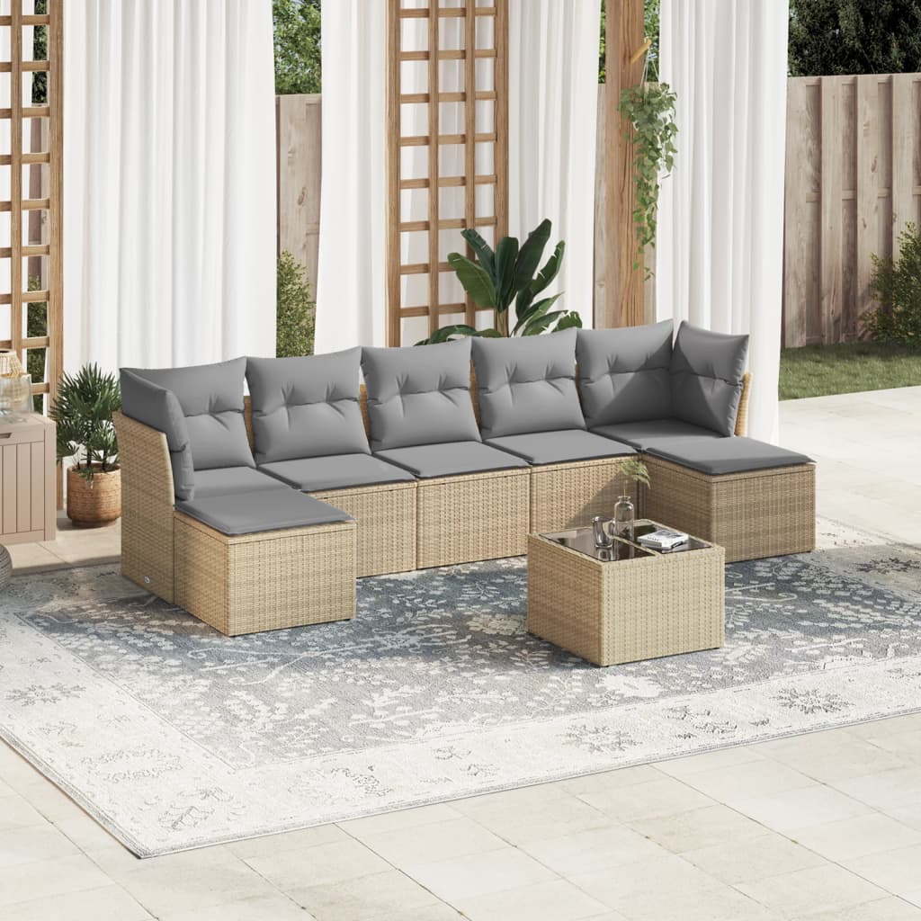 8-delige Loungeset met kussens poly rattan beige is nu te koop bij PeponiXL, paradijselijk wonen!