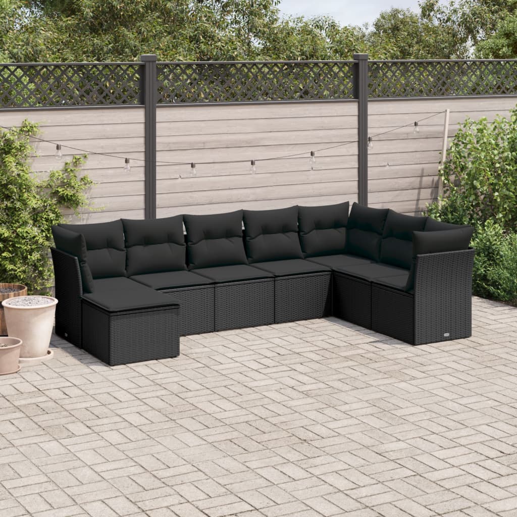 8-delige Loungeset met kussens poly rattan zwart is nu te koop bij PeponiXL, paradijselijk wonen!