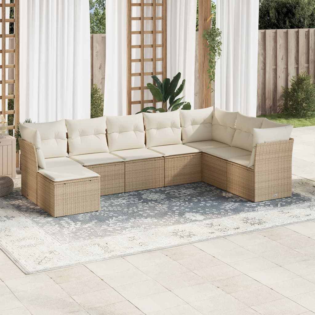 8-delige Loungeset met kussens poly rattan beige is nu te koop bij PeponiXL, paradijselijk wonen!