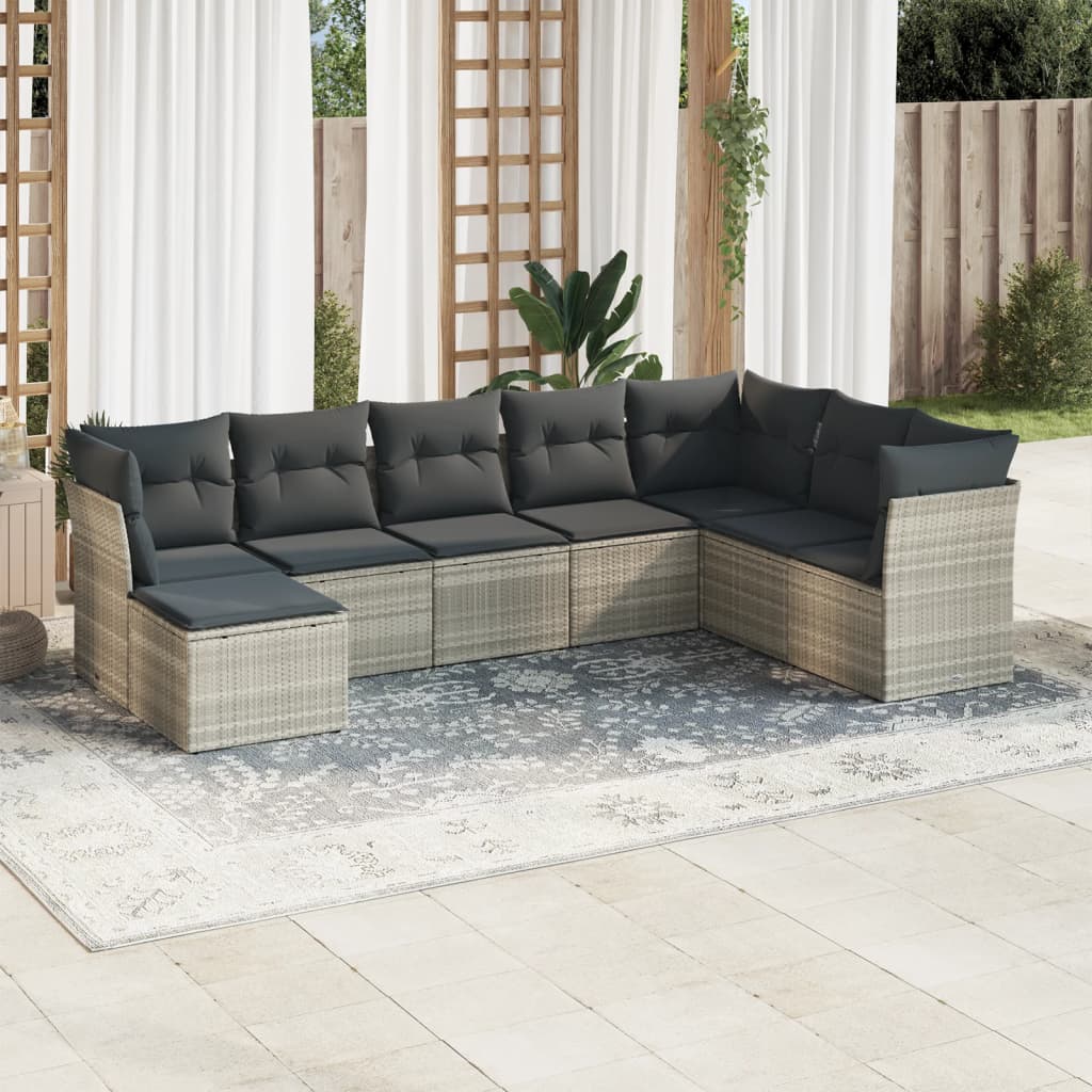 8-delige Loungeset met kussens poly rattan lichtgrijs is nu te koop bij PeponiXL, paradijselijk wonen!