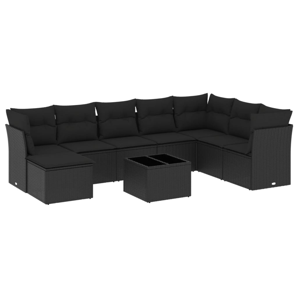 9-delige Loungeset met kussens poly rattan zwart is nu te koop bij PeponiXL, paradijselijk wonen!