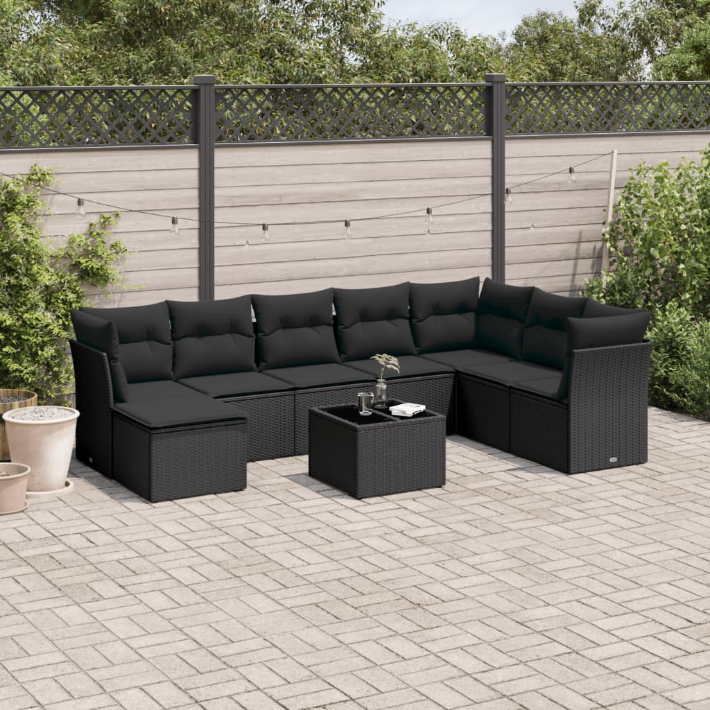 9-delige Loungeset met kussens poly rattan zwart is nu te koop bij PeponiXL, paradijselijk wonen!
