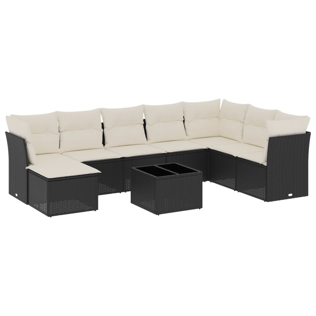 9-delige Loungeset met kussens poly rattan zwart is nu te koop bij PeponiXL, paradijselijk wonen!