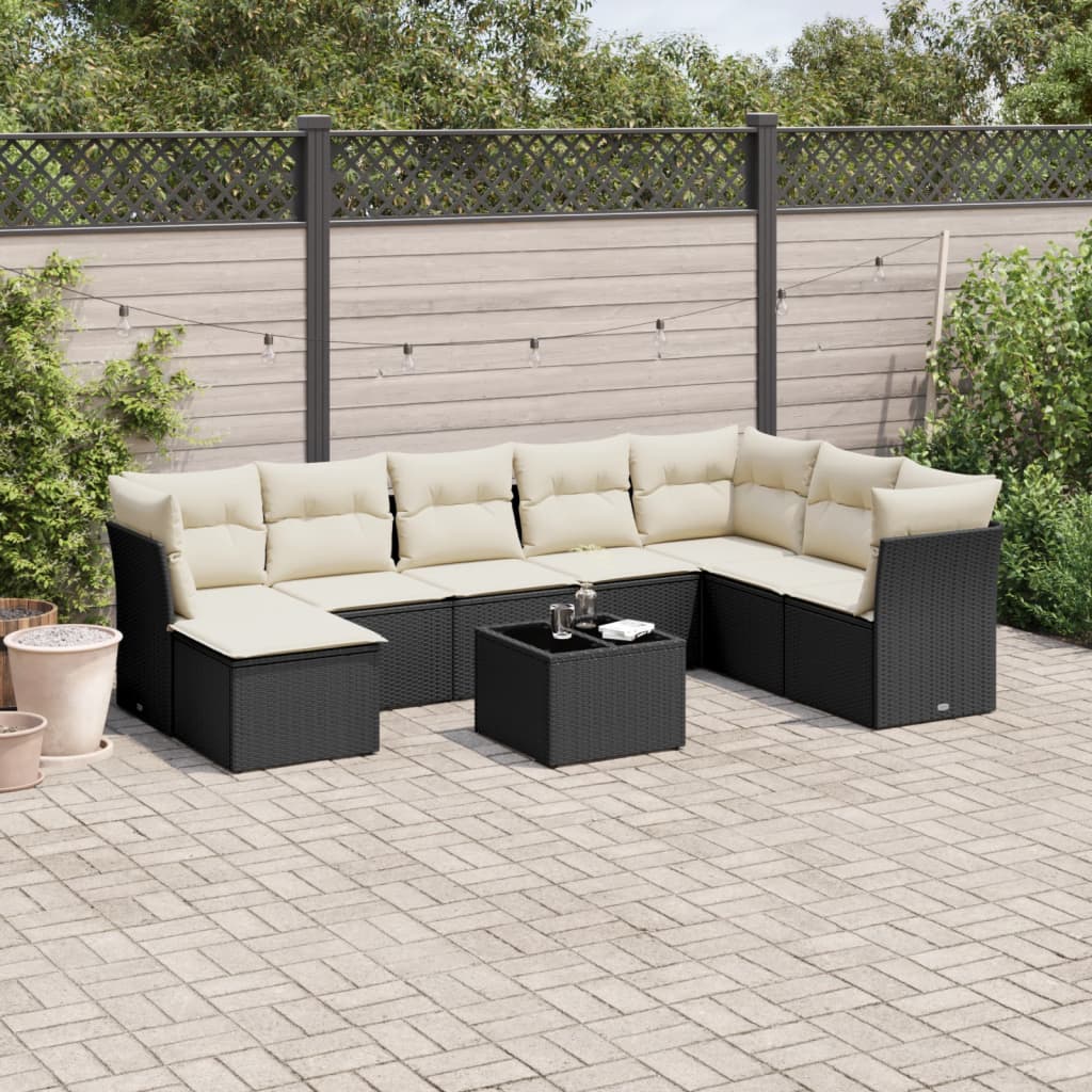 9-delige Loungeset met kussens poly rattan zwart is nu te koop bij PeponiXL, paradijselijk wonen!