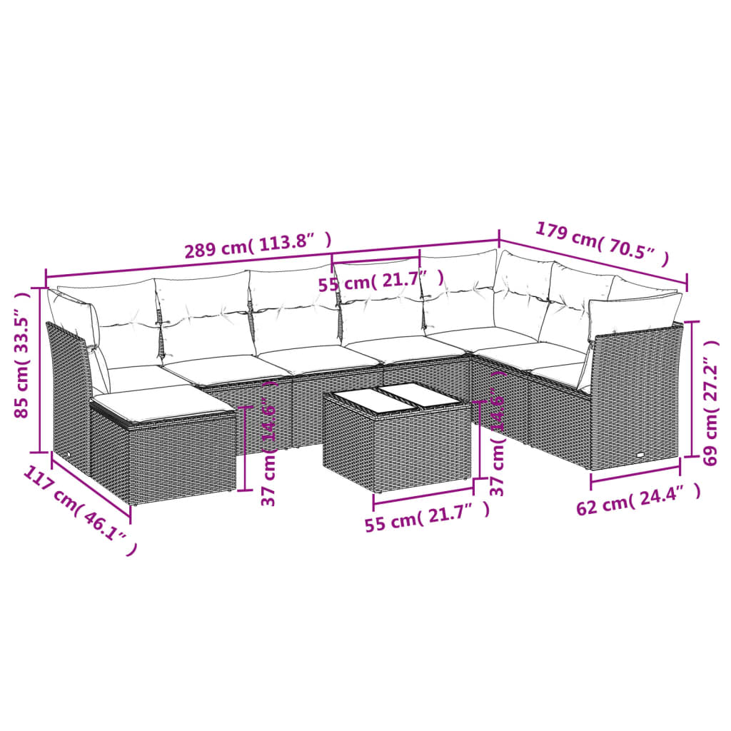 9-delige Loungeset met kussens poly rattan beige is nu te koop bij PeponiXL, paradijselijk wonen!