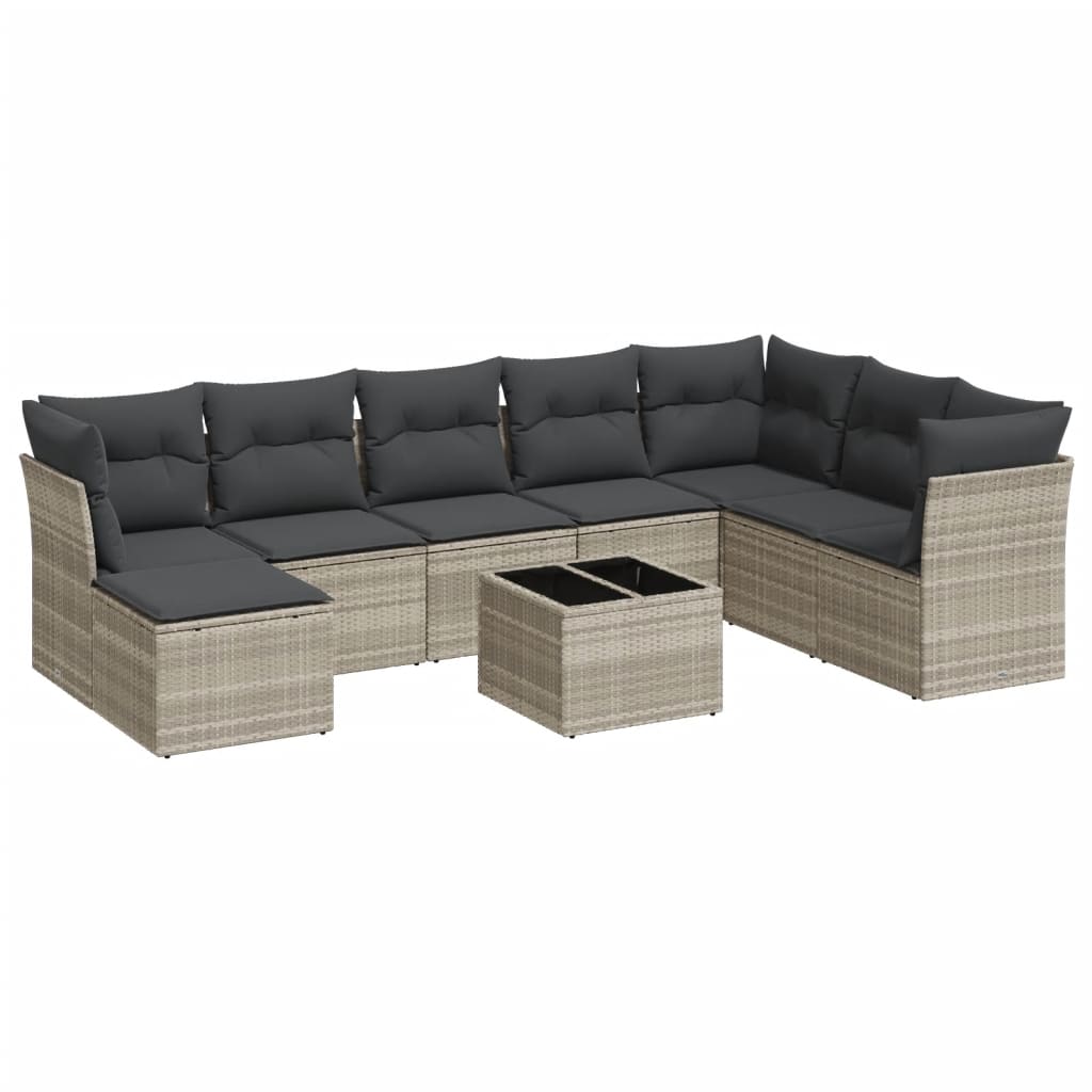 9-delige Loungeset met kussens poly rattan lichtgrijs is nu te koop bij PeponiXL, paradijselijk wonen!