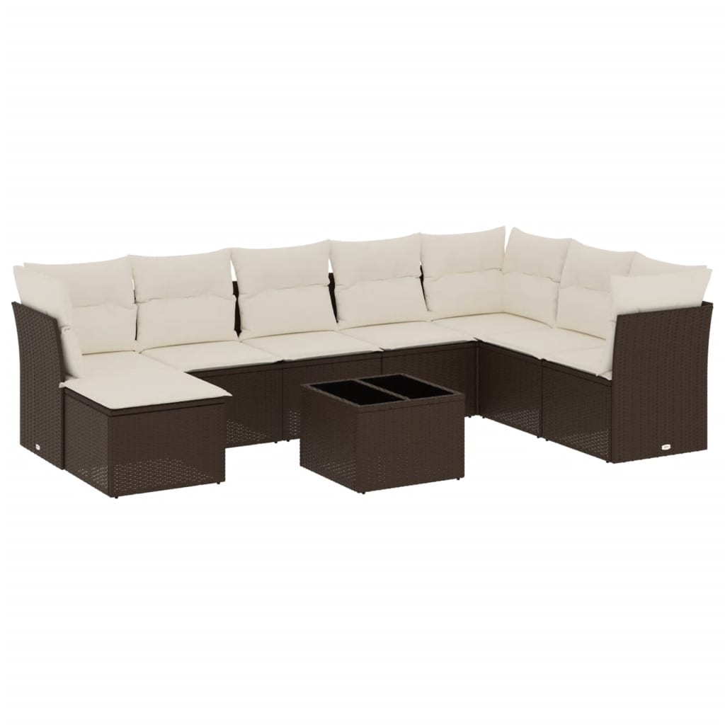 9-delige Loungeset met kussens poly rattan bruin is nu te koop bij PeponiXL, paradijselijk wonen!