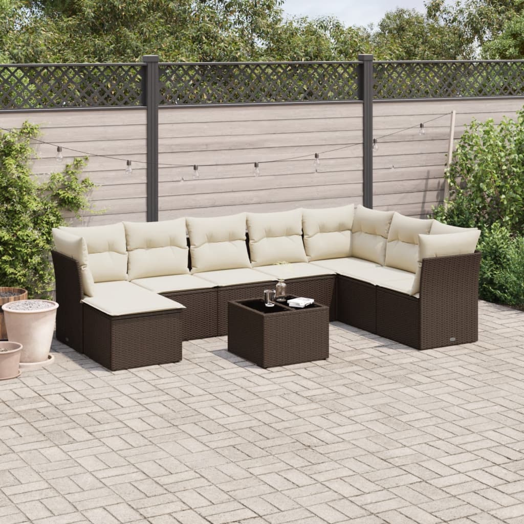 9-delige Loungeset met kussens poly rattan bruin is nu te koop bij PeponiXL, paradijselijk wonen!