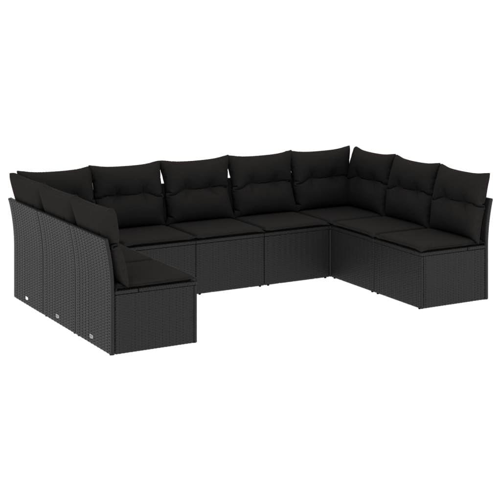 9-delige Loungeset met kussens poly rattan zwart is nu te koop bij PeponiXL, paradijselijk wonen!