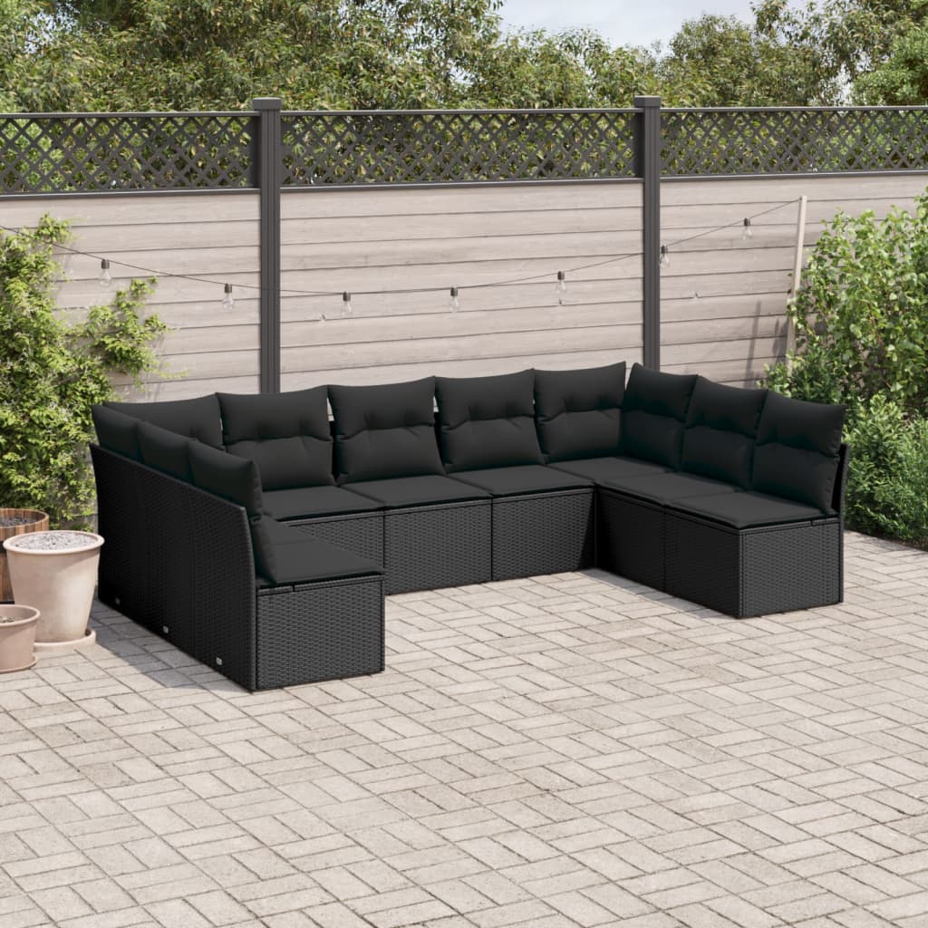 9-delige Loungeset met kussens poly rattan zwart is nu te koop bij PeponiXL, paradijselijk wonen!