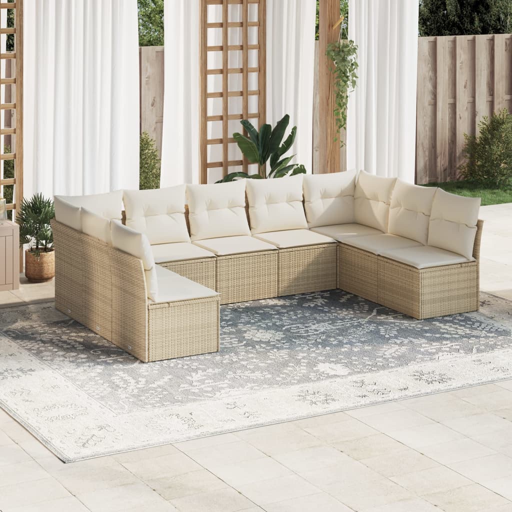9-delige Loungeset met kussens poly rattan beige is nu te koop bij PeponiXL, paradijselijk wonen!