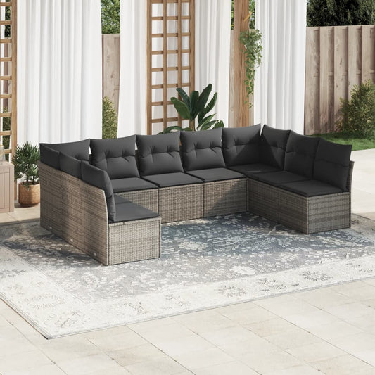 9-delige Loungeset met kussens poly rattan grijs is nu te koop bij PeponiXL, paradijselijk wonen!
