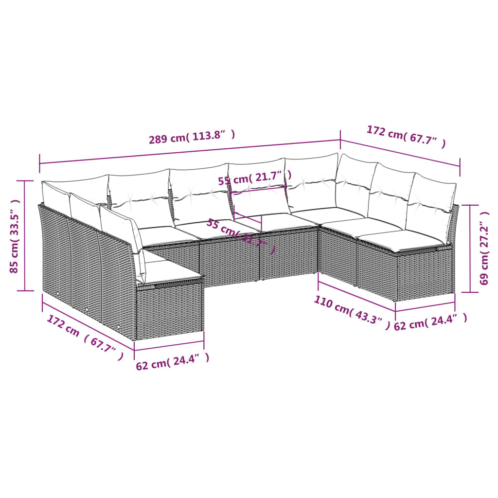 9-delige Loungeset met kussens poly rattan bruin is nu te koop bij PeponiXL, paradijselijk wonen!