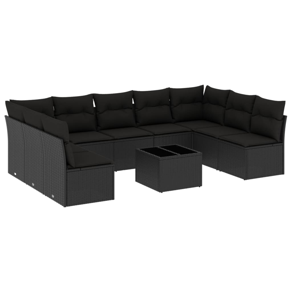 10-delige Loungeset met kussens poly rattan zwart is nu te koop bij PeponiXL, paradijselijk wonen!