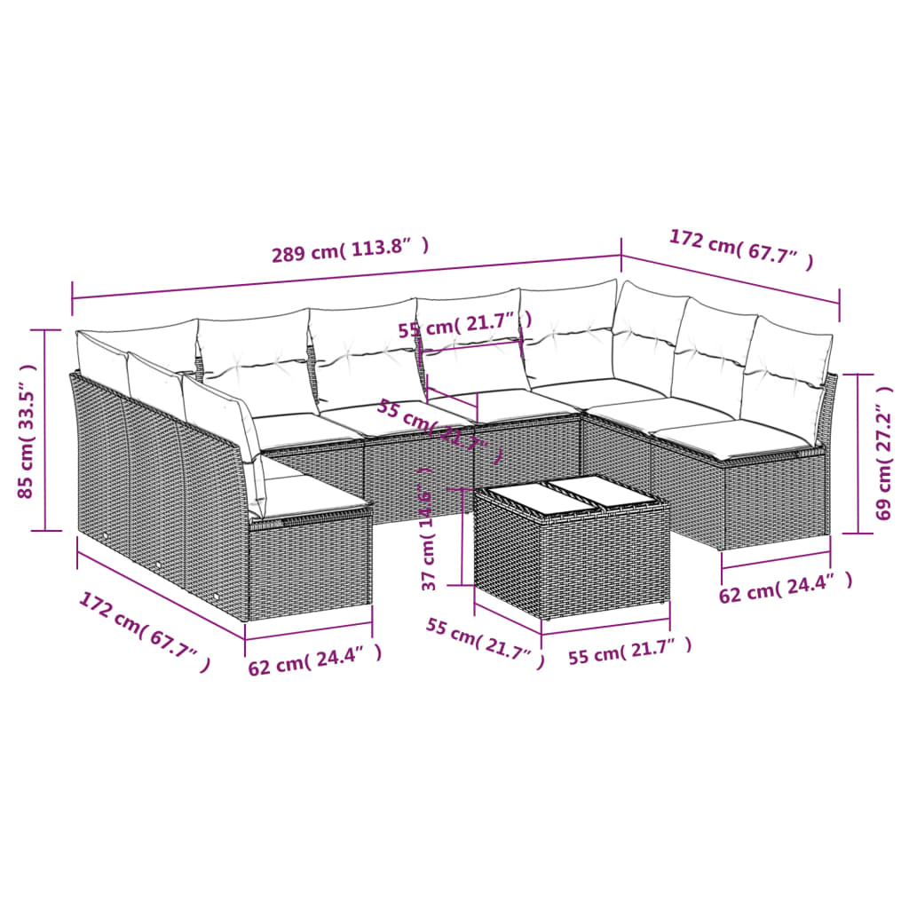 10-delige Loungeset met kussens poly rattan zwart is nu te koop bij PeponiXL, paradijselijk wonen!