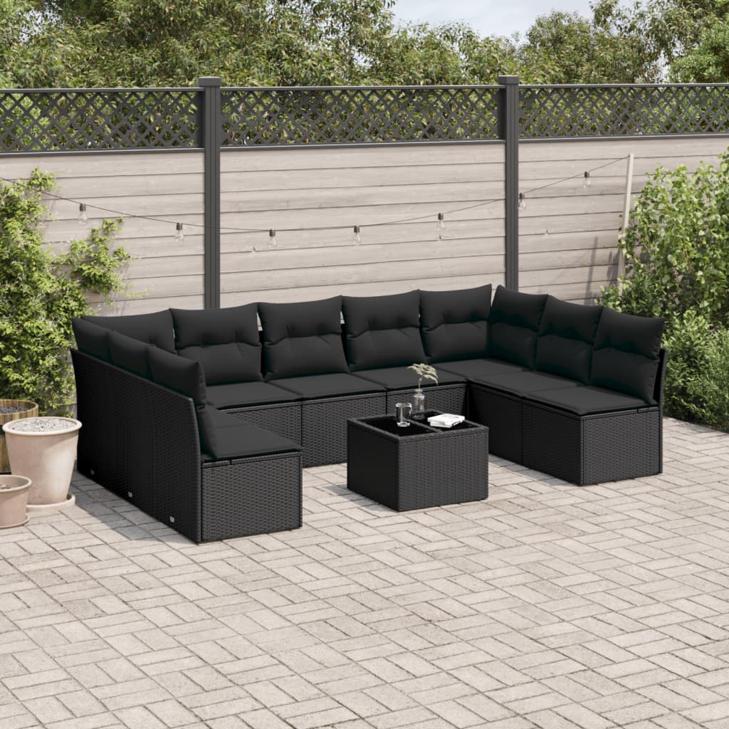 10-delige Loungeset met kussens poly rattan zwart is nu te koop bij PeponiXL, paradijselijk wonen!