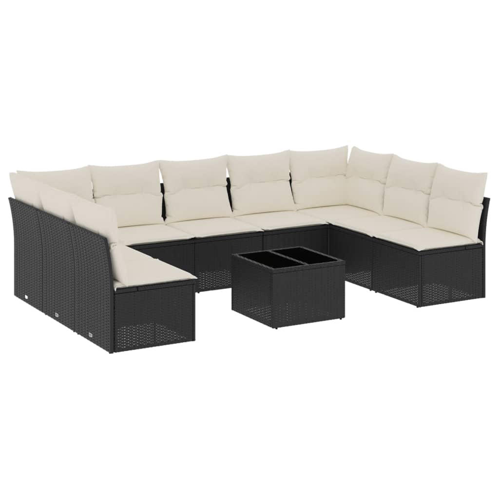 10-delige Loungeset met kussens poly rattan zwart is nu te koop bij PeponiXL, paradijselijk wonen!