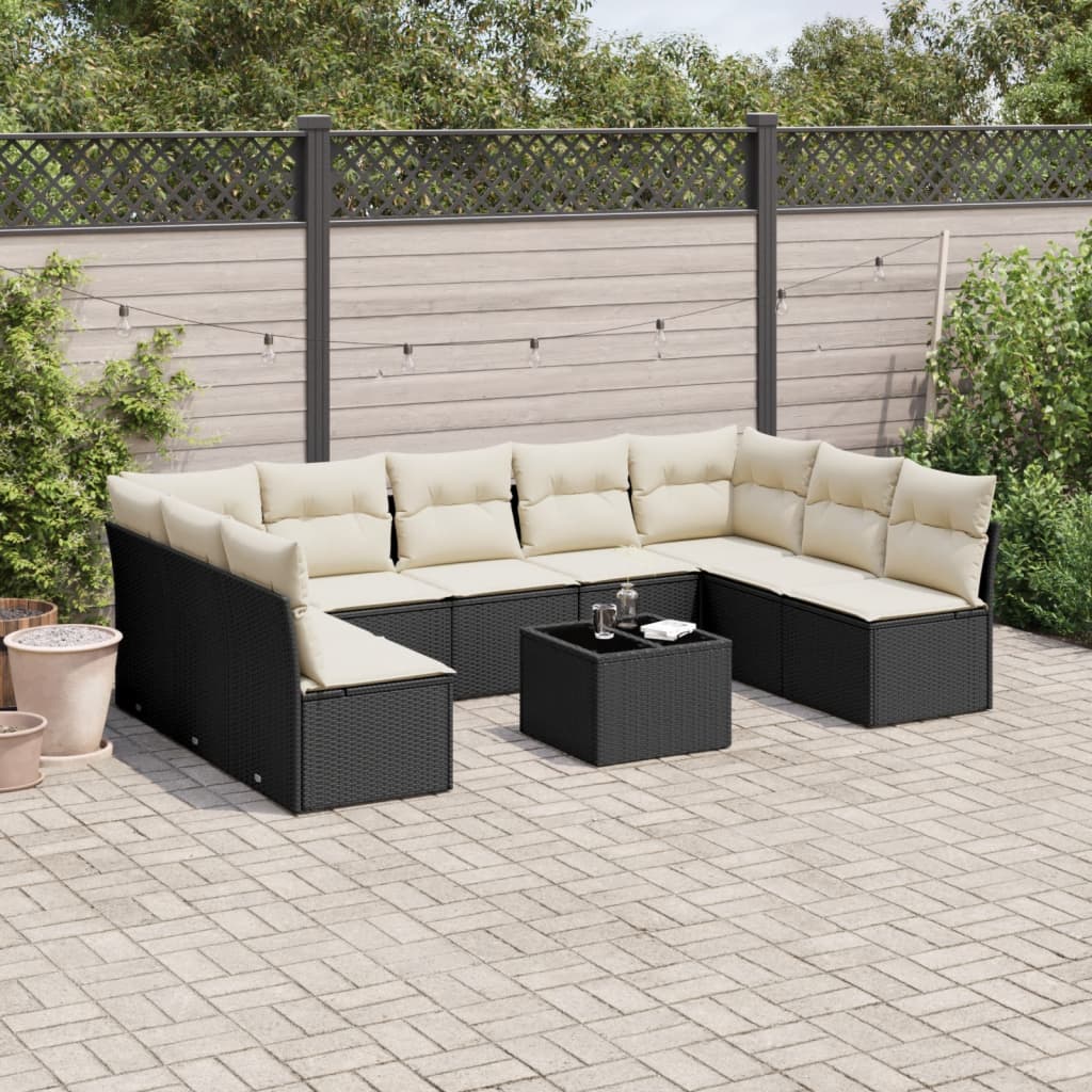 10-delige Loungeset met kussens poly rattan zwart is nu te koop bij PeponiXL, paradijselijk wonen!