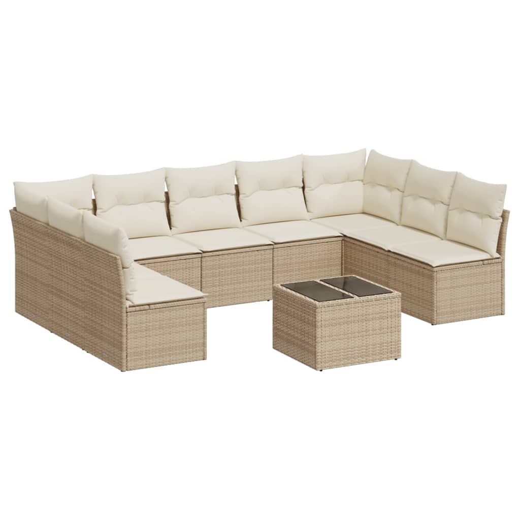 10-delige Loungeset met kussens poly rattan beige is nu te koop bij PeponiXL, paradijselijk wonen!