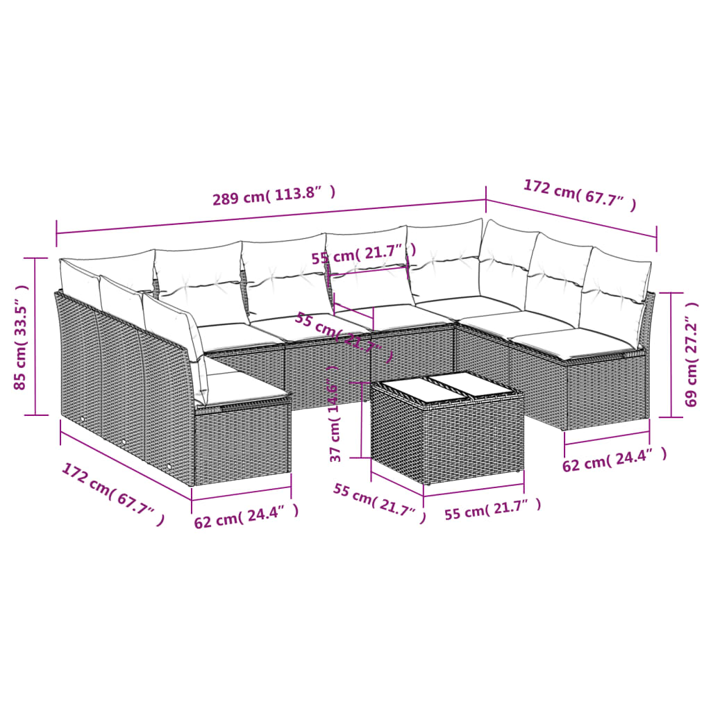 10-delige Loungeset met kussens poly rattan beige is nu te koop bij PeponiXL, paradijselijk wonen!