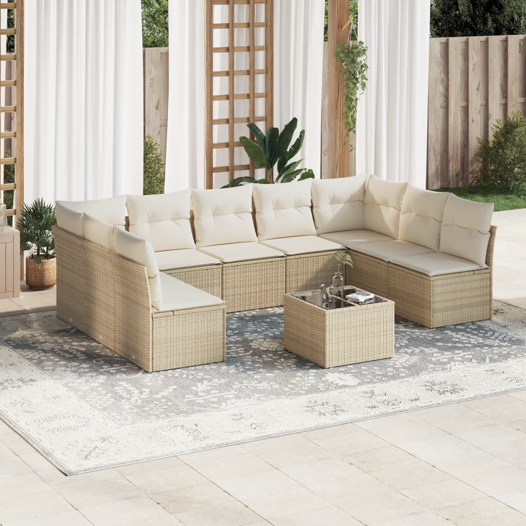 10-delige Loungeset met kussens poly rattan beige is nu te koop bij PeponiXL, paradijselijk wonen!