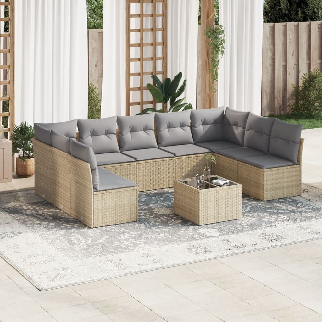 10-delige Loungeset met kussens poly rattan beige is nu te koop bij PeponiXL, paradijselijk wonen!