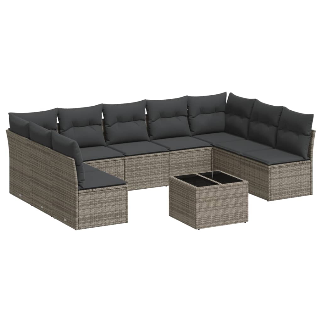 10-delige Loungeset met kussens poly rattan grijs is nu te koop bij PeponiXL, paradijselijk wonen!