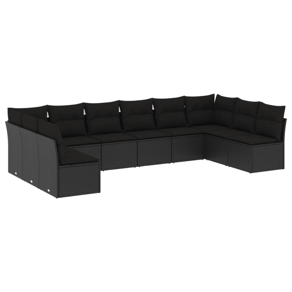 10-delige Loungeset met kussens poly rattan zwart is nu te koop bij PeponiXL, paradijselijk wonen!