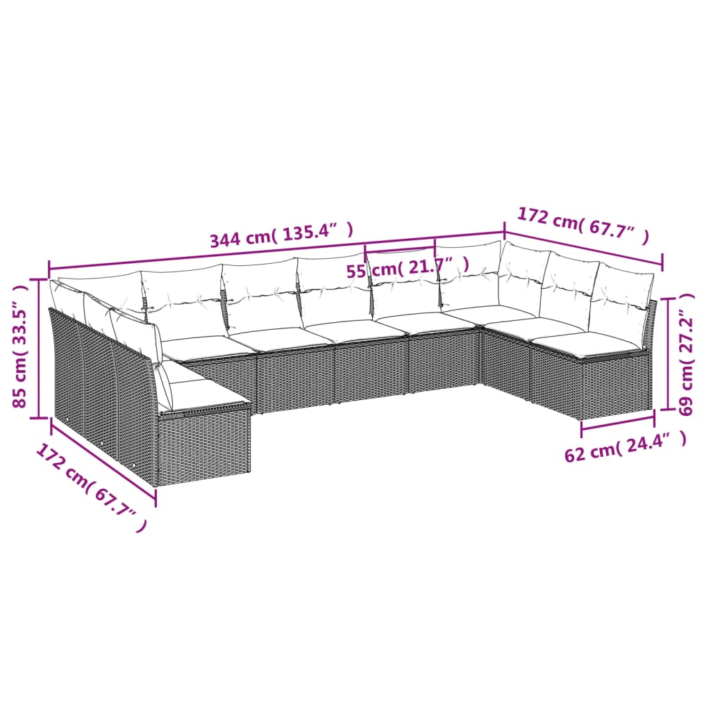 10-delige Loungeset met kussens poly rattan zwart is nu te koop bij PeponiXL, paradijselijk wonen!