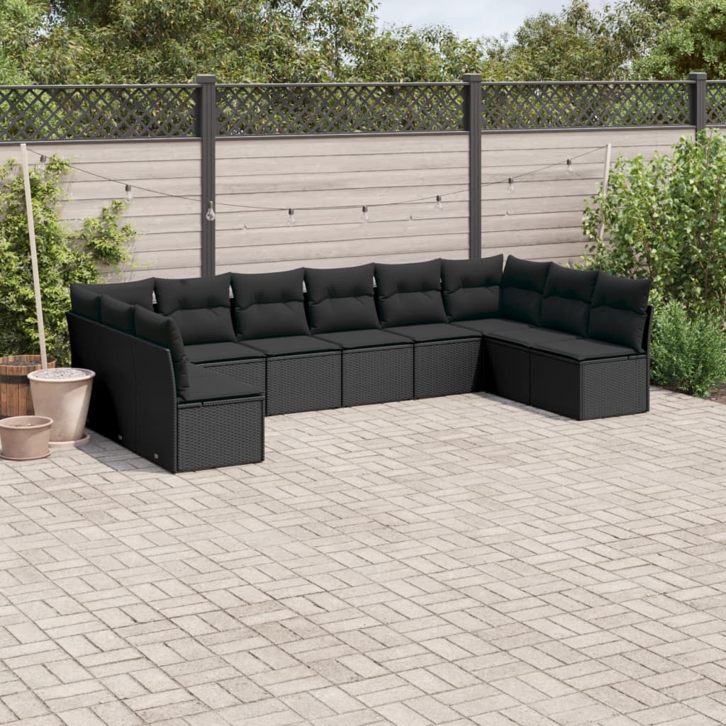 10-delige Loungeset met kussens poly rattan zwart is nu te koop bij PeponiXL, paradijselijk wonen!