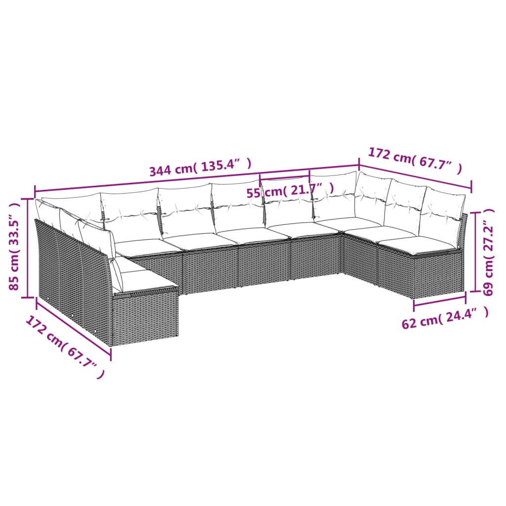 10-delige Loungeset met kussens poly rattan beige is nu te koop bij PeponiXL, paradijselijk wonen!