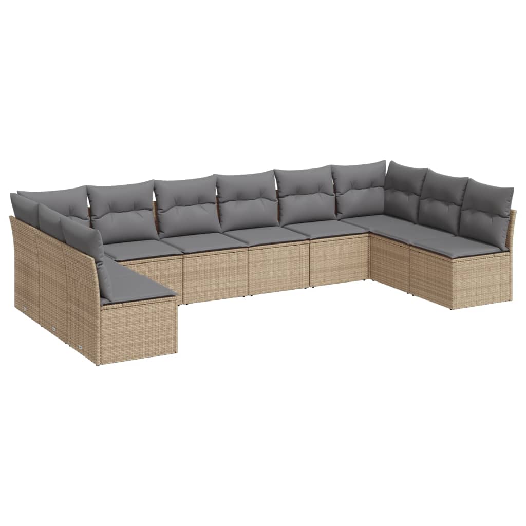10-delige Loungeset met kussens poly rattan beige is nu te koop bij PeponiXL, paradijselijk wonen!