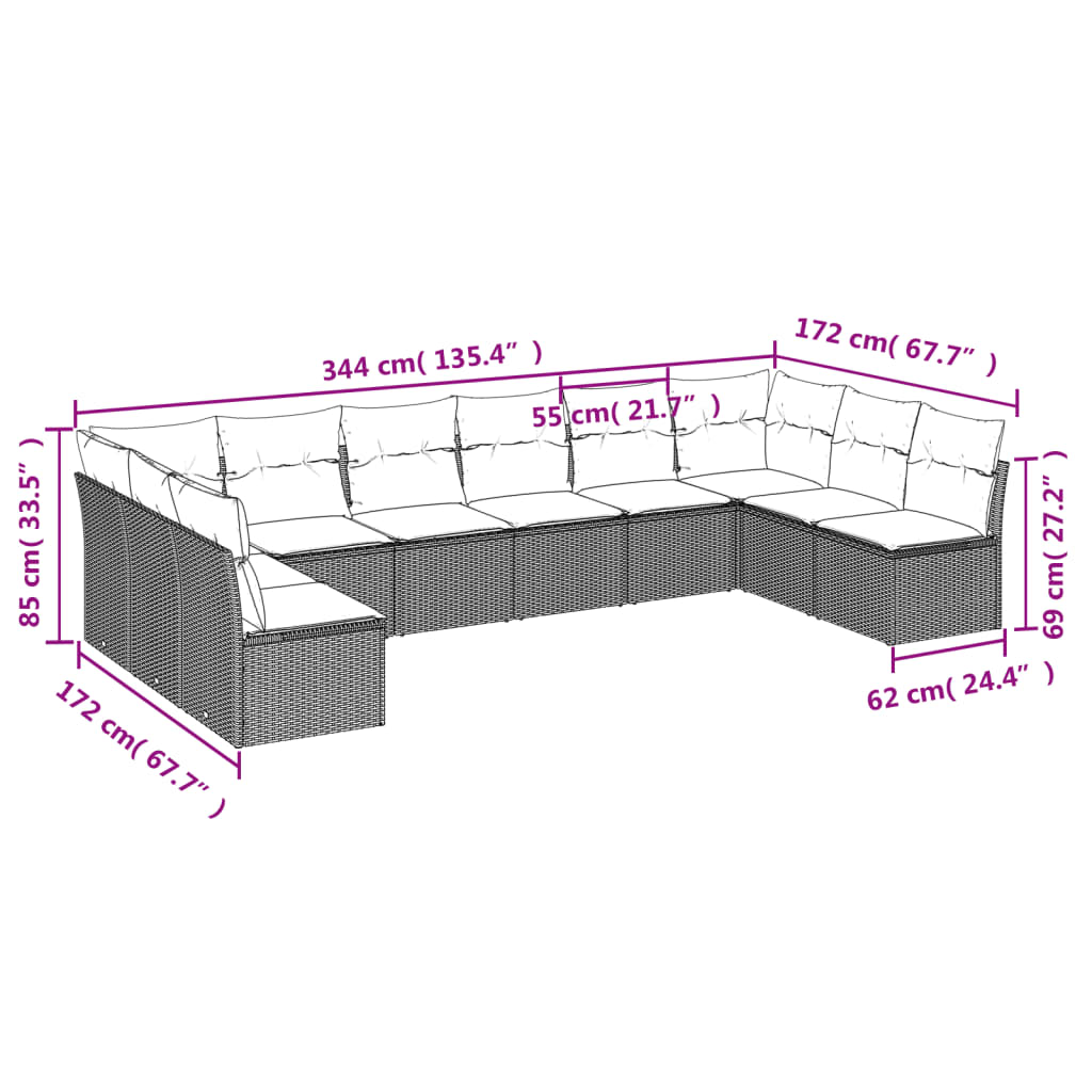 10-delige Loungeset met kussens poly rattan beige is nu te koop bij PeponiXL, paradijselijk wonen!