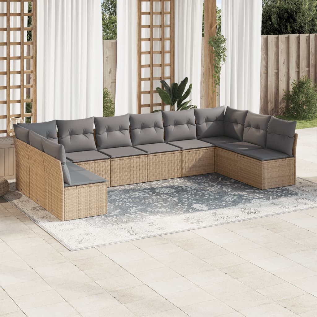 10-delige Loungeset met kussens poly rattan beige is nu te koop bij PeponiXL, paradijselijk wonen!