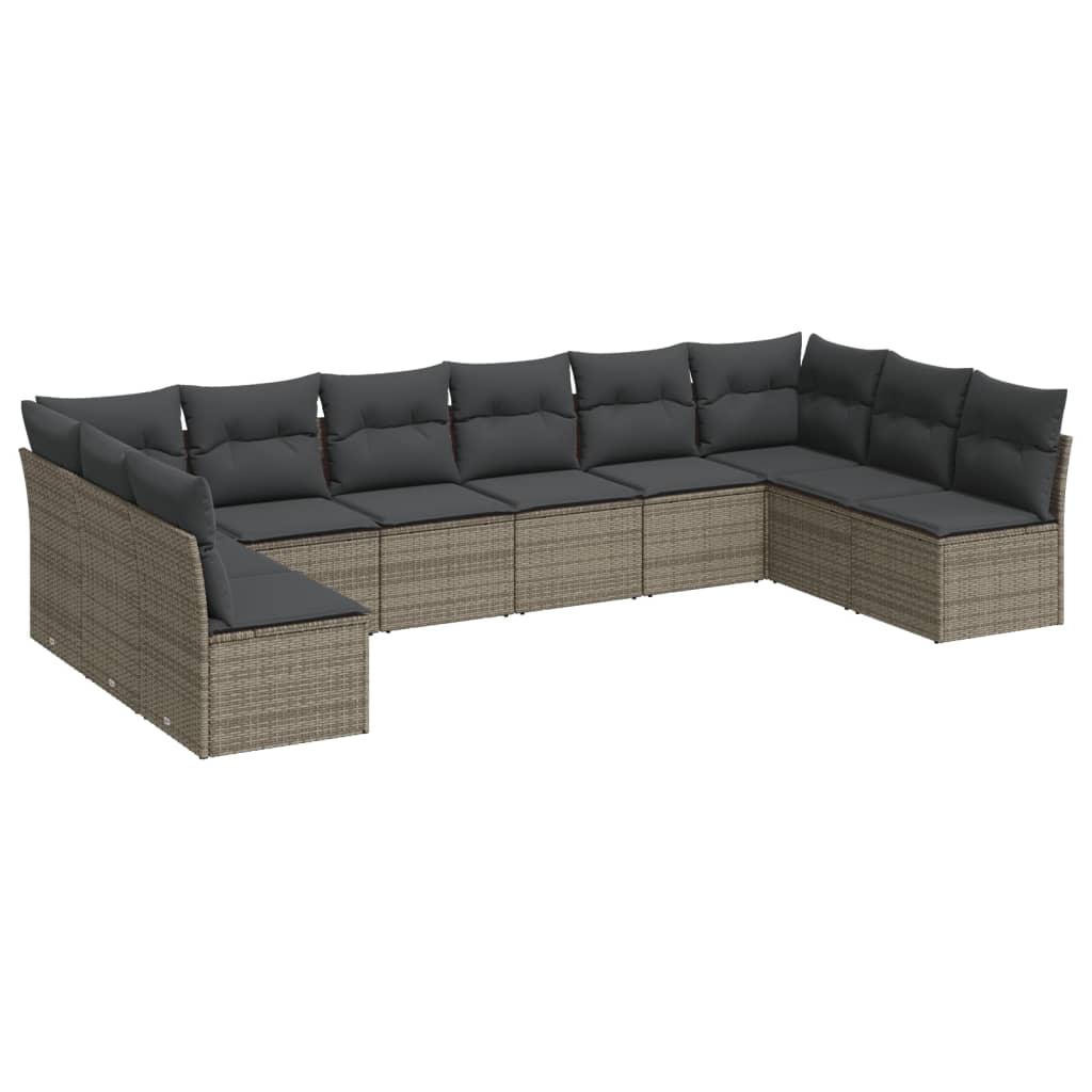 10-delige Loungeset met kussens poly rattan grijs is nu te koop bij PeponiXL, paradijselijk wonen!