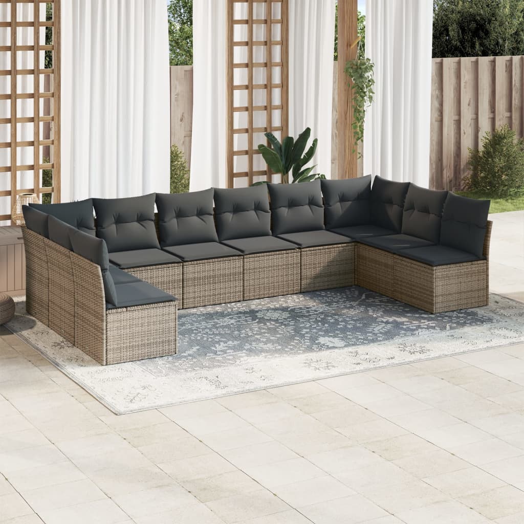 10-delige Loungeset met kussens poly rattan grijs is nu te koop bij PeponiXL, paradijselijk wonen!