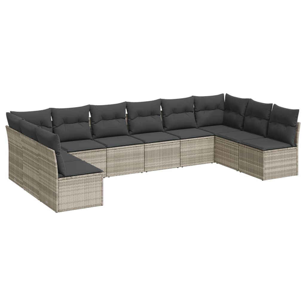 10-delige Loungeset met kussens poly rattan lichtgrijs is nu te koop bij PeponiXL, paradijselijk wonen!