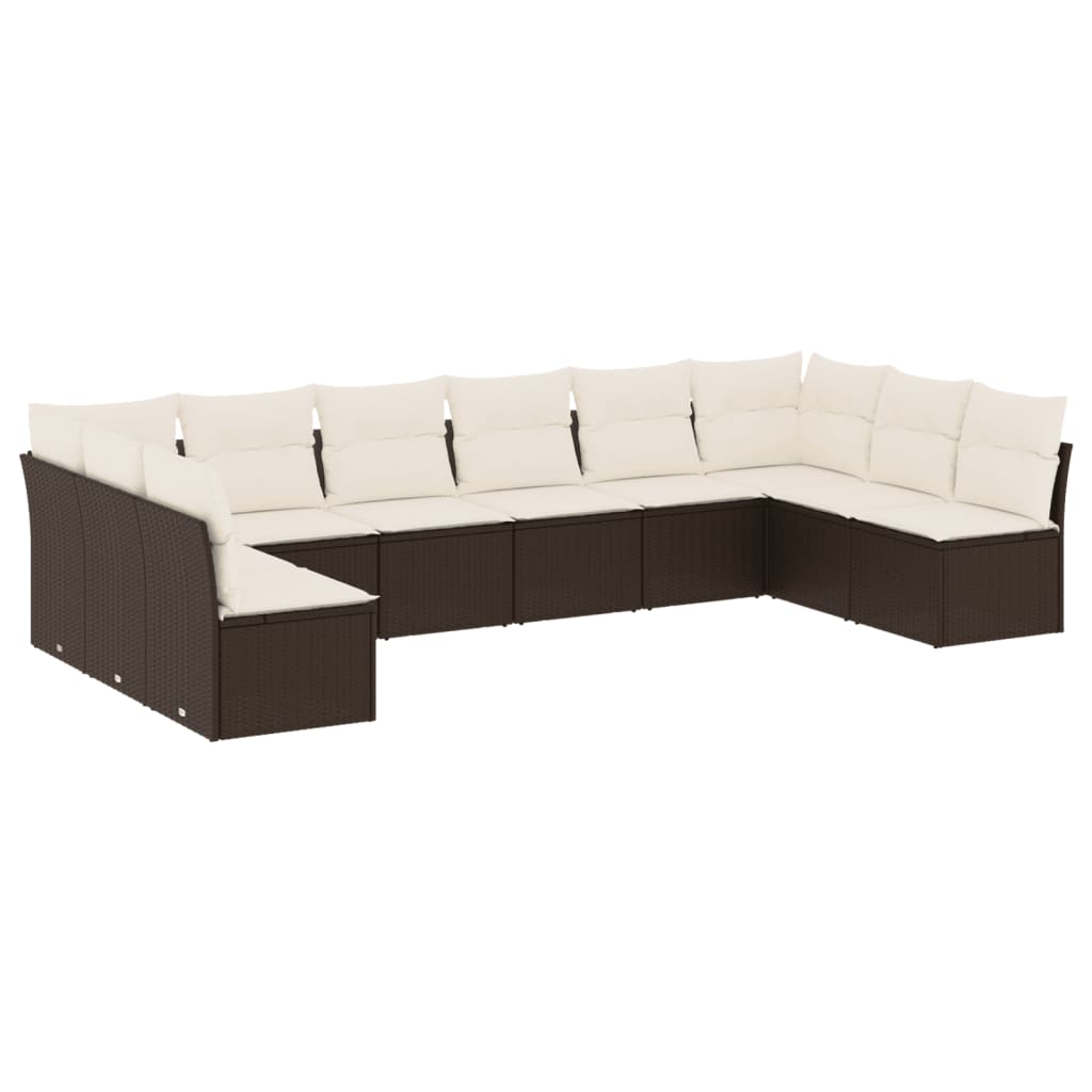 10-delige Loungeset met kussens poly rattan bruin is nu te koop bij PeponiXL, paradijselijk wonen!