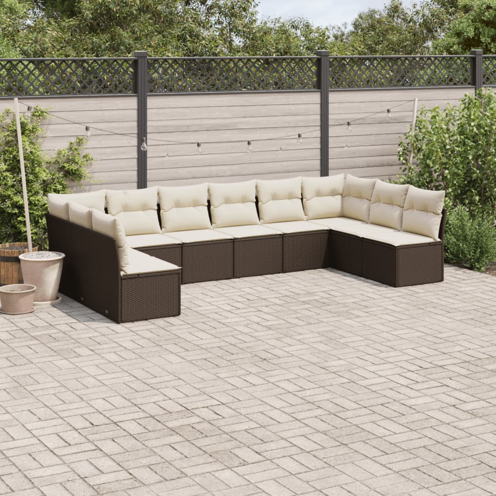 10-delige Loungeset met kussens poly rattan bruin is nu te koop bij PeponiXL, paradijselijk wonen!