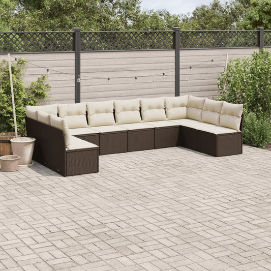 10-delige Loungeset met kussens poly rattan bruin is nu te koop bij PeponiXL, paradijselijk wonen!
