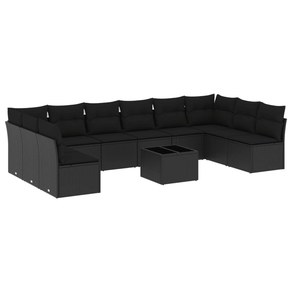 11-delige Loungeset met kussens poly rattan zwart is nu te koop bij PeponiXL, paradijselijk wonen!