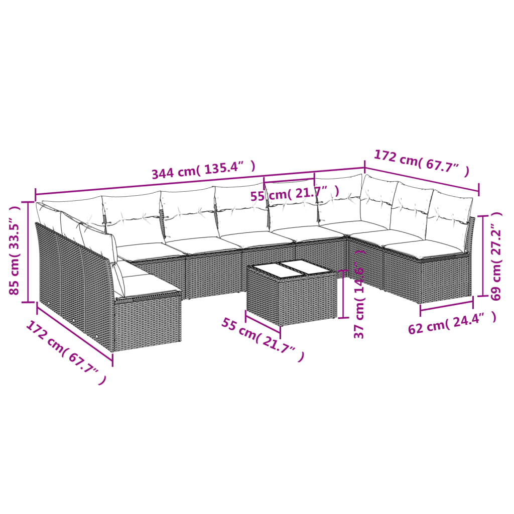 11-delige Loungeset met kussens poly rattan zwart is nu te koop bij PeponiXL, paradijselijk wonen!