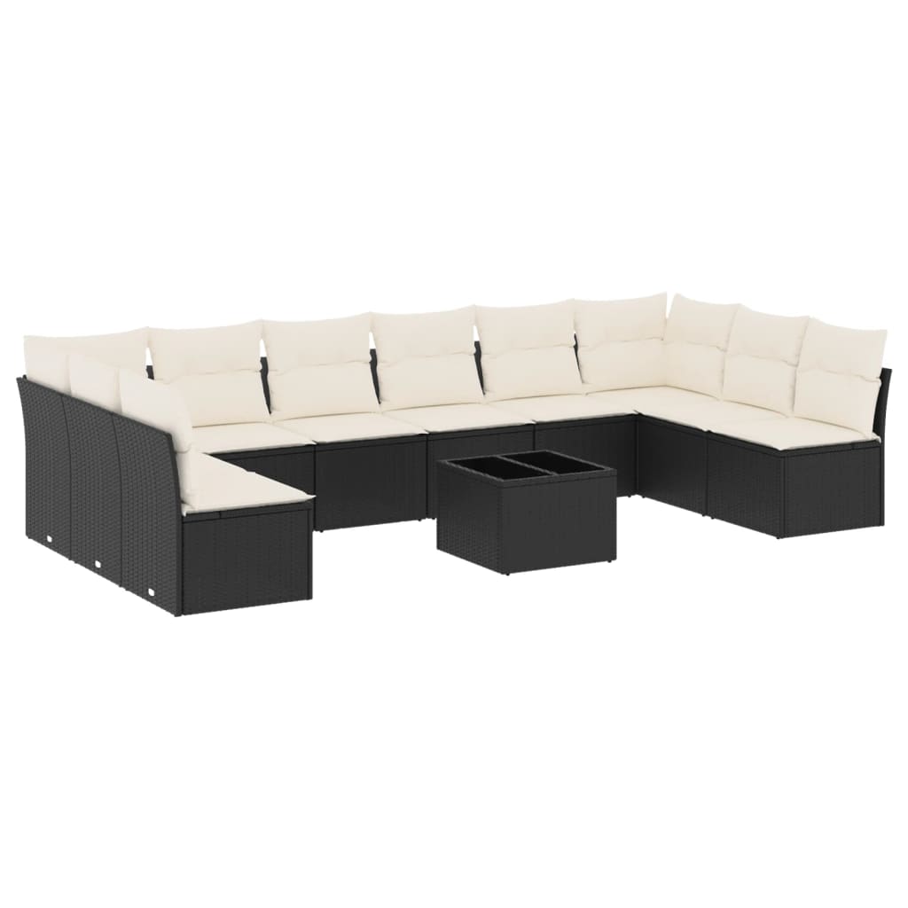 11-delige Loungeset met kussens poly rattan zwart is nu te koop bij PeponiXL, paradijselijk wonen!