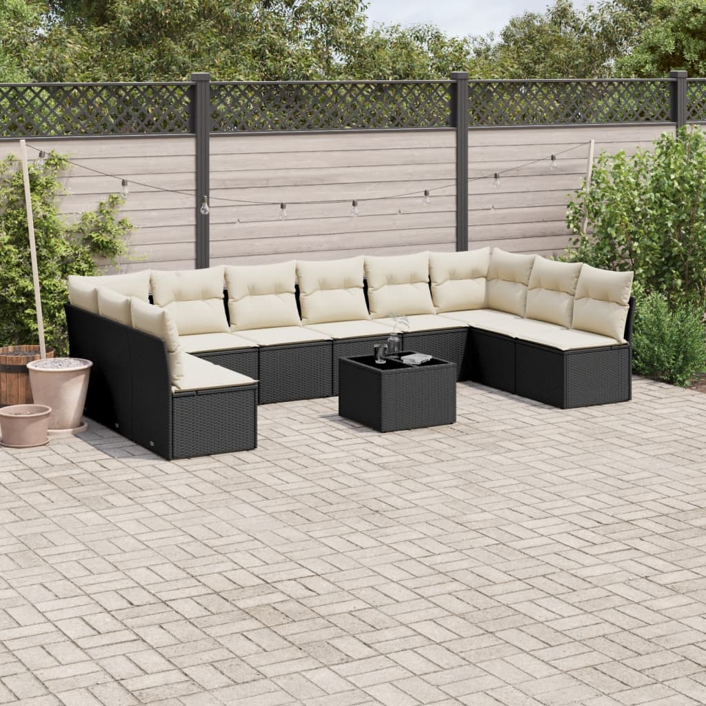 11-delige Loungeset met kussens poly rattan zwart is nu te koop bij PeponiXL, paradijselijk wonen!