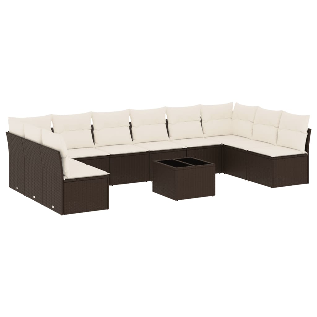 11-delige Loungeset met kussens poly rattan bruin is nu te koop bij PeponiXL, paradijselijk wonen!