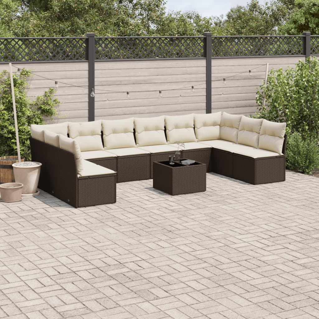 11-delige Loungeset met kussens poly rattan bruin is nu te koop bij PeponiXL, paradijselijk wonen!