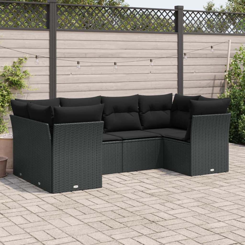 6-delige Loungeset met kussens poly rattan zwart is nu te koop bij PeponiXL, paradijselijk wonen!