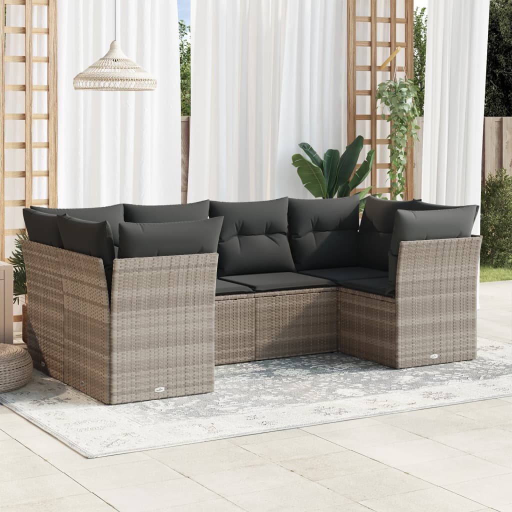 6-delige Loungeset met kussens poly rattan lichtgrijs is nu te koop bij PeponiXL, paradijselijk wonen!