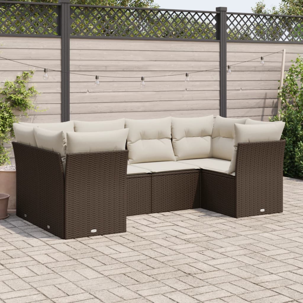 6-delige Loungeset met kussens poly rattan bruin is nu te koop bij PeponiXL, paradijselijk wonen!