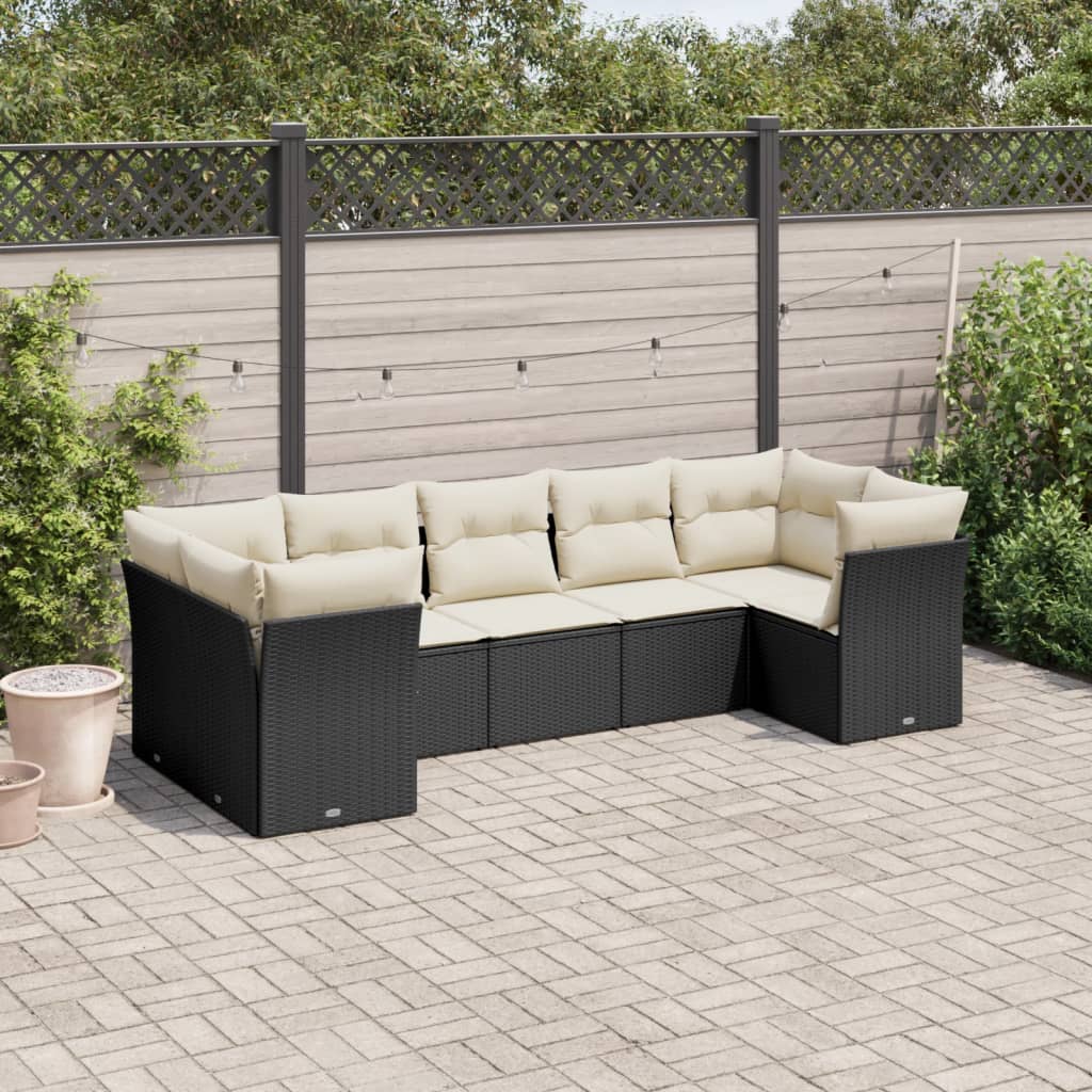 7-delige Loungeset met kussens poly rattan zwart is nu te koop bij PeponiXL, paradijselijk wonen!